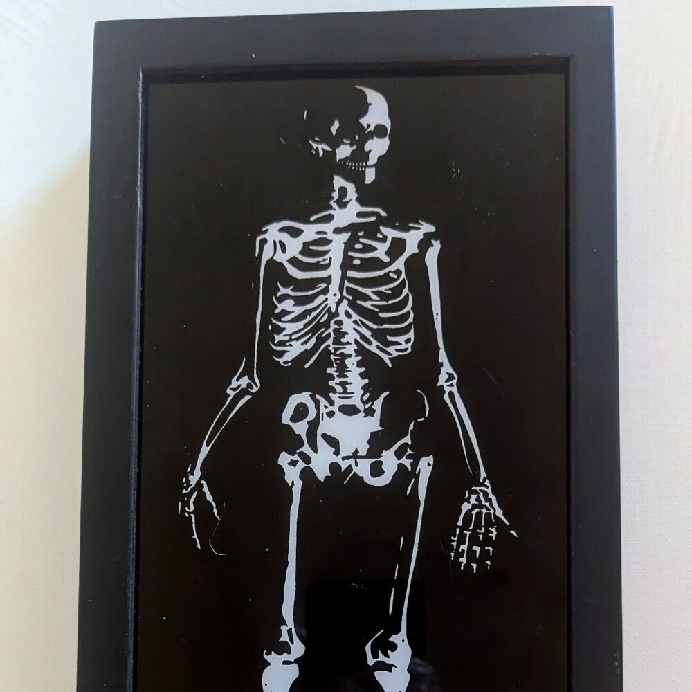 NWT Black LED Skeleton Box Sign Lights Up Black Goth Valloween Steampunk Decor